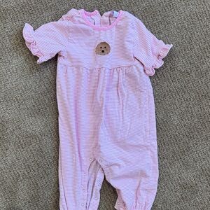 Pink Striped Baby Romper with Bear Patch
